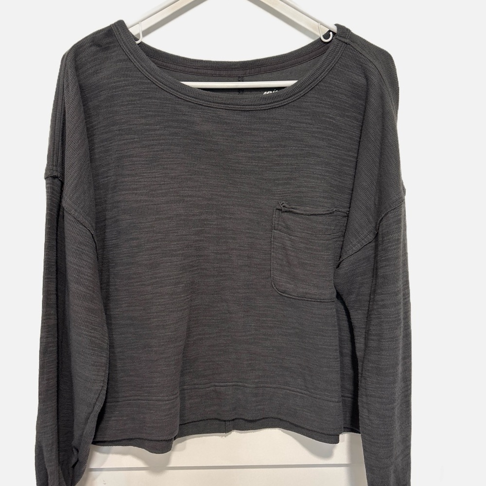 aerie Charcoal Long-Sleeve Pocket Pullover - Picture 1 of 2